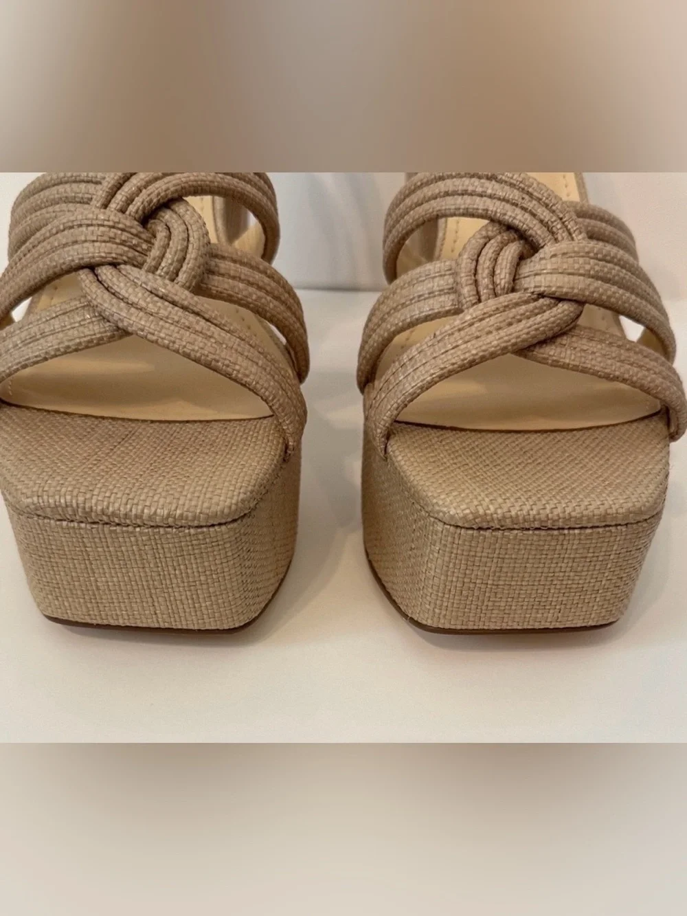 Marc Fisher Cairo Woven Platform Ankle Strap Block Heels Size 8